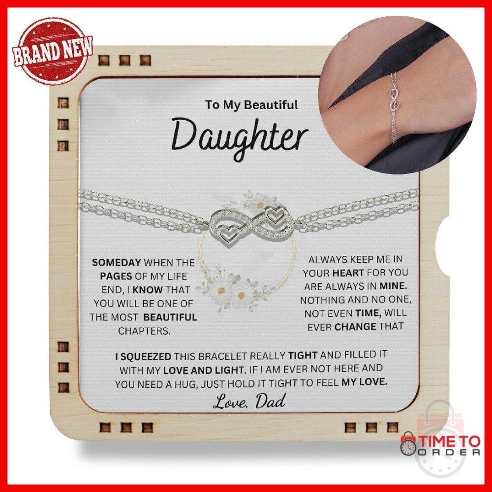 Sterling Silver Infinity Bracelet with Message Card, 6+2 Inch, Father Daughter